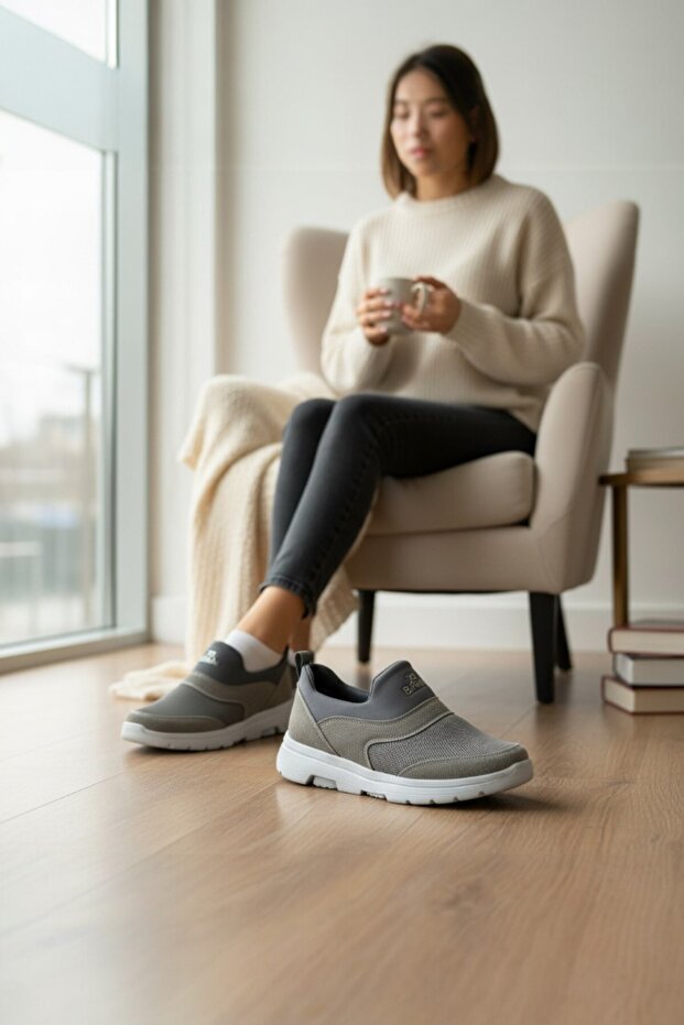 أحذية المشي العملية للرجال بدون أربطة - تصميم شبكي مريح سهل الارتداء