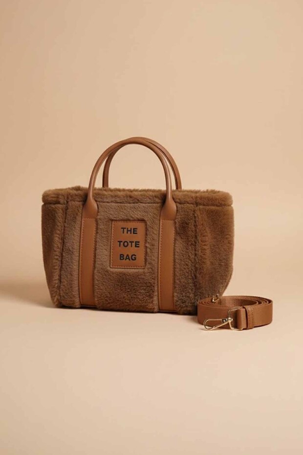 Women's Plush Small Hand and Shoulder Bag - Teddy (33X22X12 cm)