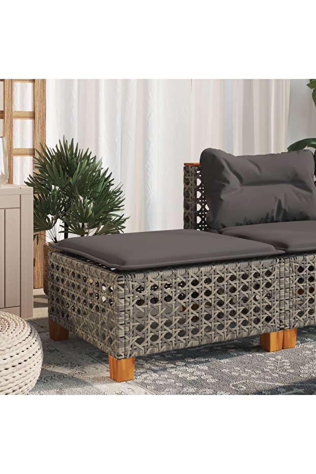 Garden Stool with Cushion Grey 63.5x56x32 cm Poly Rattan
