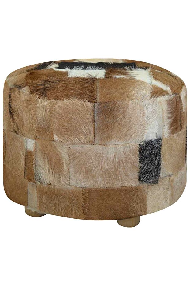 Pouffe Goatskin Leather Round 50x50x45 cm