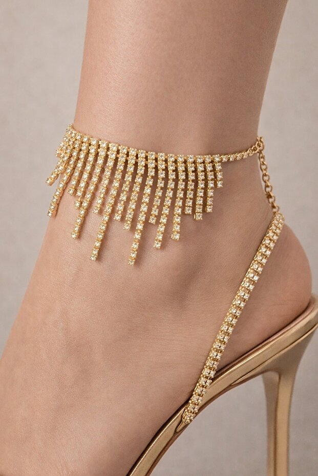 Gold Color Stone Detailed Design Anklet
