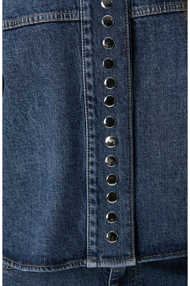 Mavi Çıtçıt Detaylı Denim Gömlek - 6