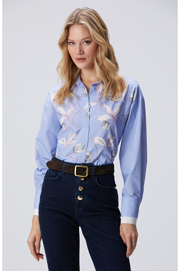 Mavi Desenli Gömlek - 1