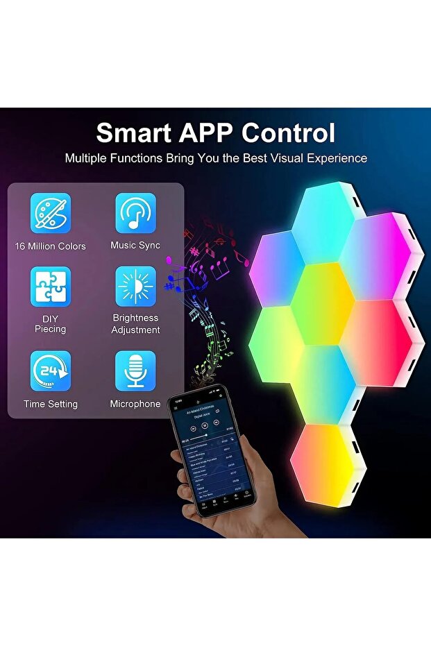 Bluetooth-enabled hexagonal lamp, smart LED night light with Bluetooth app remote control - 8