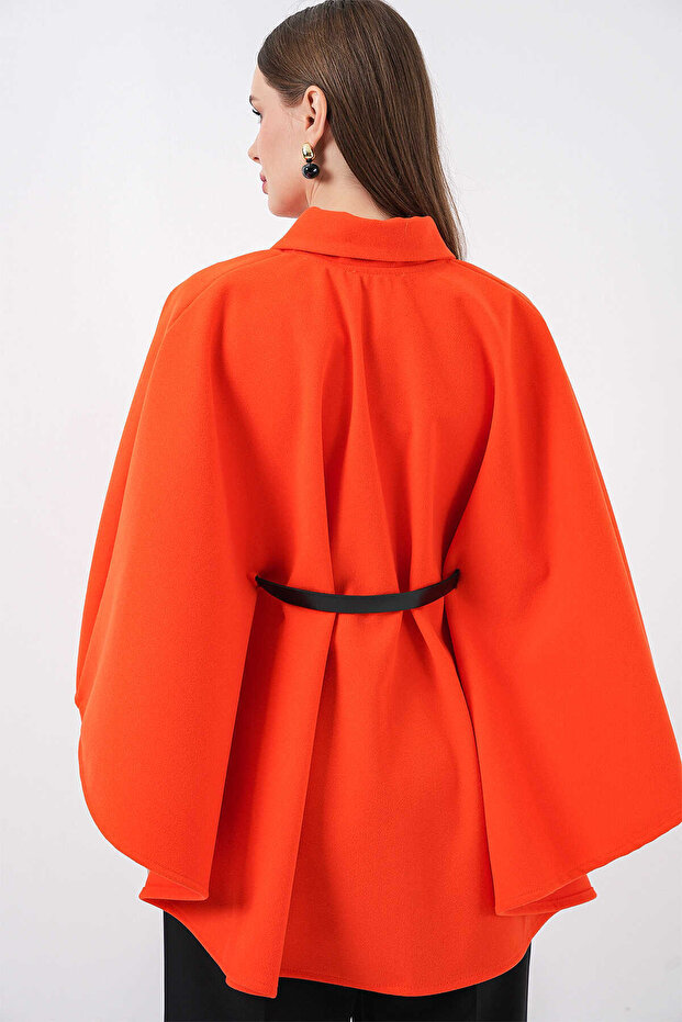 kadın kemerli kaşe panço - 3