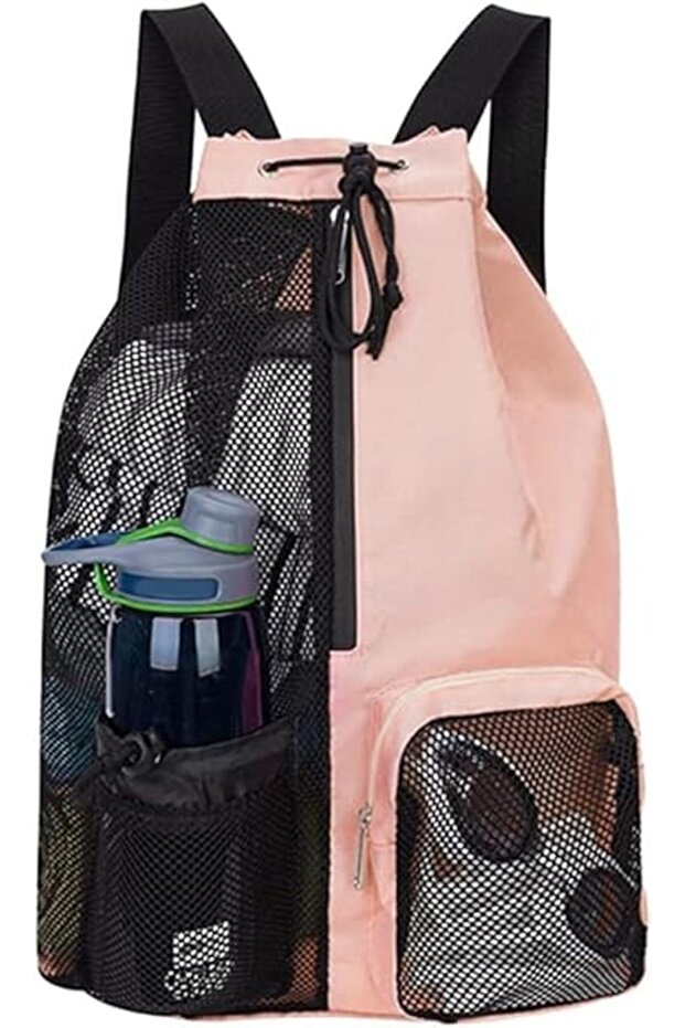 Swim Bag Mesh Drawstring Backpack with Wet Pocket Beach Backpack for Swimming, Gym, and Work