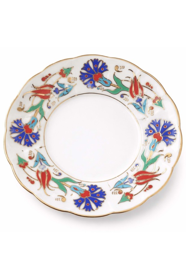 12-Piece Gilded Iznik Motif Porcelain Tea Plate – Patterned Tea Plate