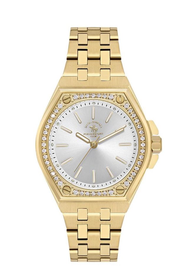 Santa Barbara Polo Racquet Club Sb.1.10589-2 Stone Design Steel Band Water Resistant Gold Color