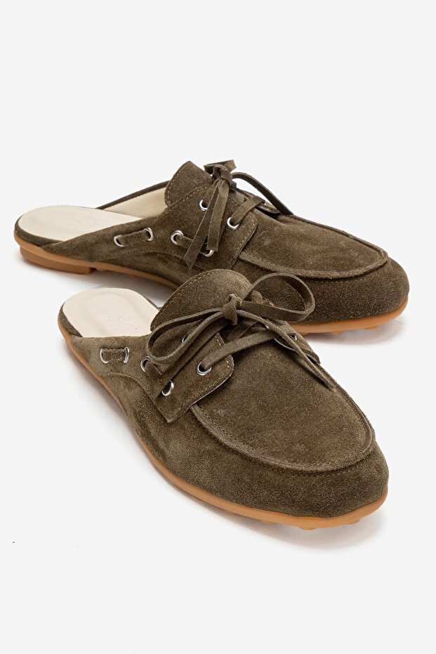 Florian Women's Genuine Leather Slippers Khaki Suede