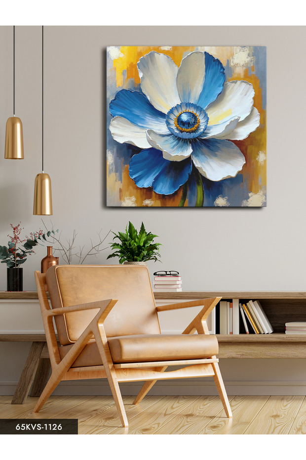 Blue White Petal Flower One Piece Square Canvas - Canvas Painting