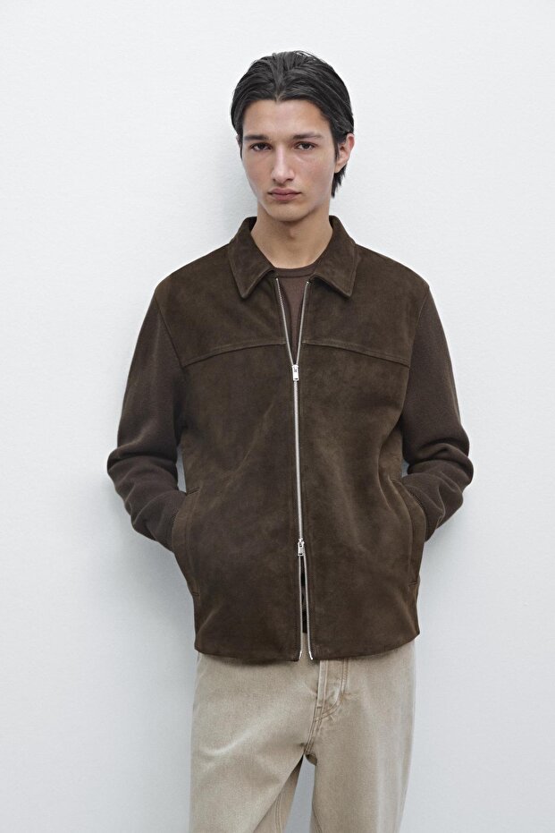 Pamuklu deri triko hırka - 2