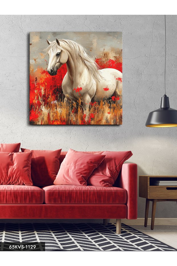 Horse in Red Flowers One Piece Square Canvas - Canvas Painting
