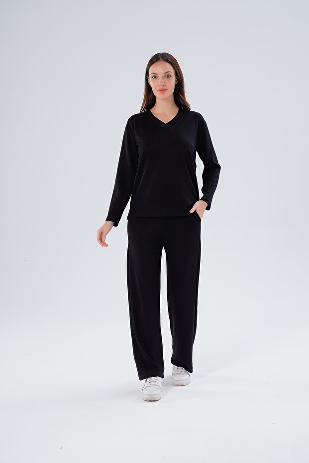 Women's Famous High Quality Plus Size Modal Fabric V-Neck Bottom-Top Set - 1003