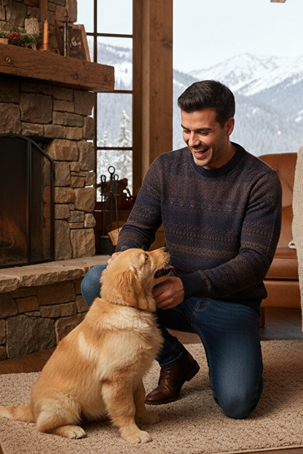 سترة منقوشة برقبة دائرية للرجال - 3