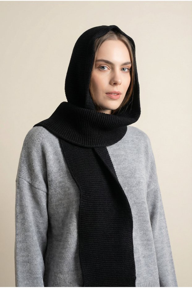 Women's Hooded Thick Knitwear Scarf – Black