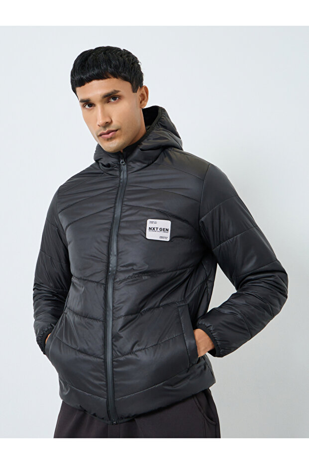 Men Oversized Fit Solid Hooded Puffer Jacket - 3