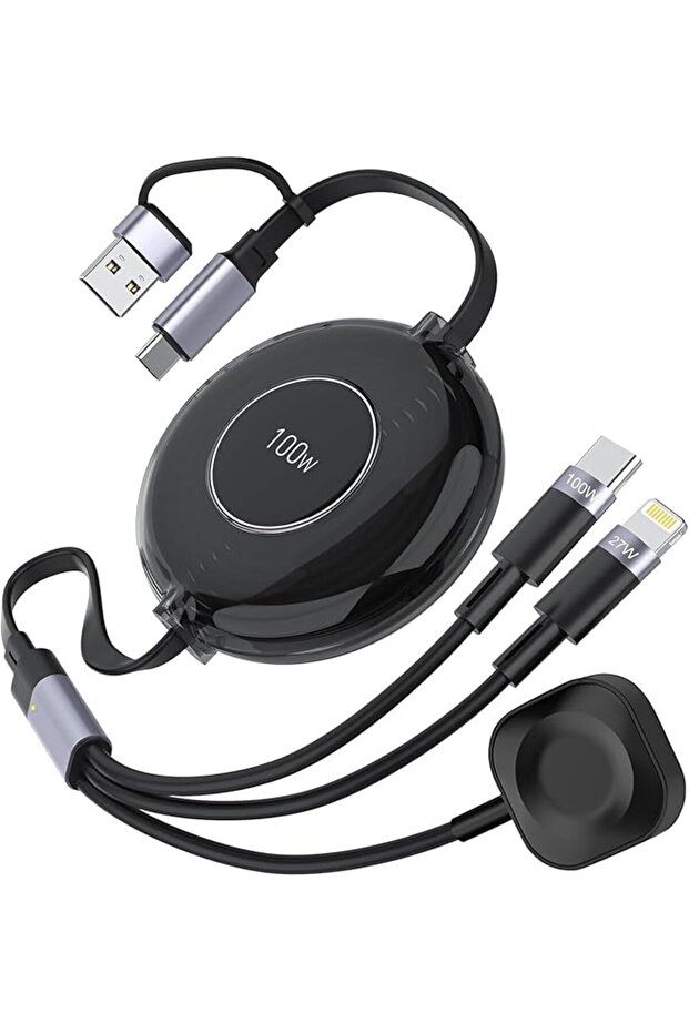 6 in 1 100W Fast Charging Cable, 10Ft Multi Retractable USB C Charging Cable with Type C, Light-ning