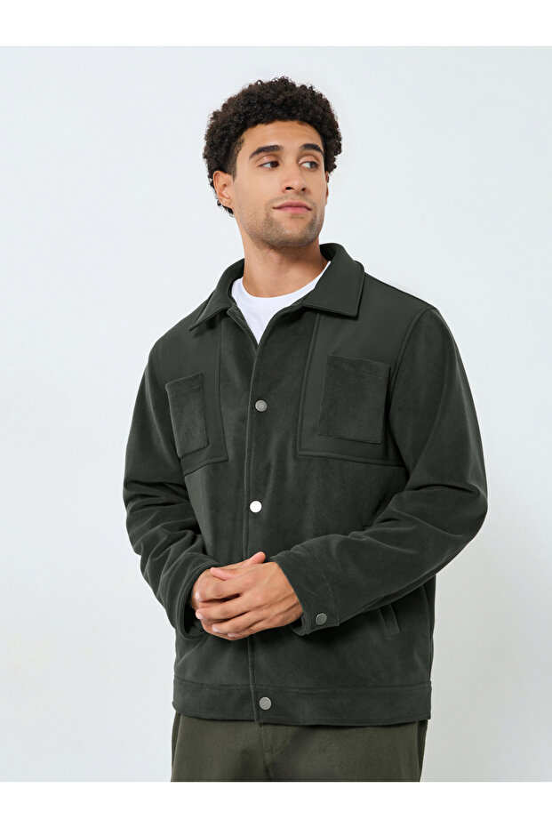 Men Oversized Fleece Button-Down Jacket - 3