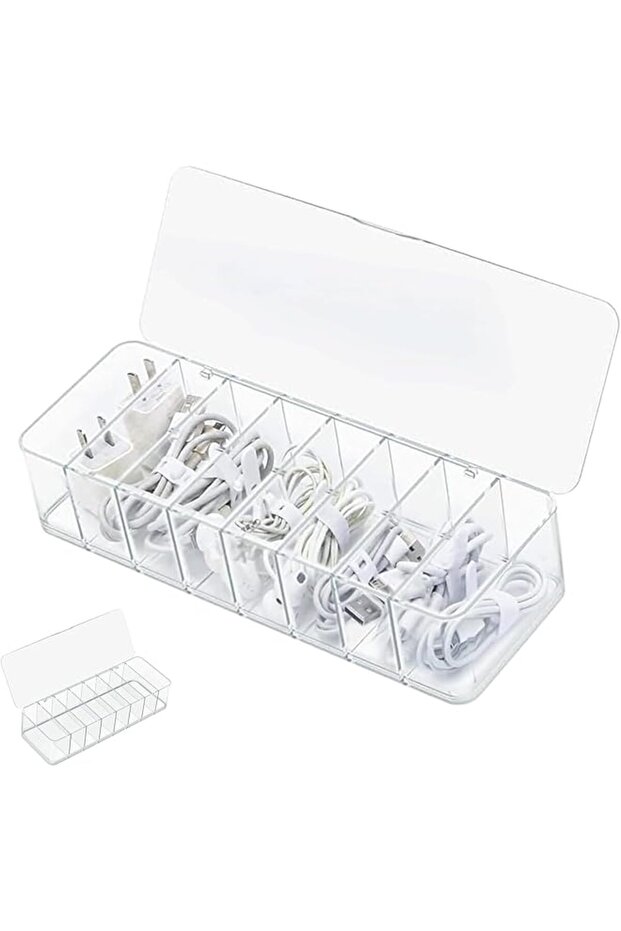 Data Cable Organizer Storage Box Acrylic Transparent Cable Organizer 8 Cable Ties Desk Accessories S
