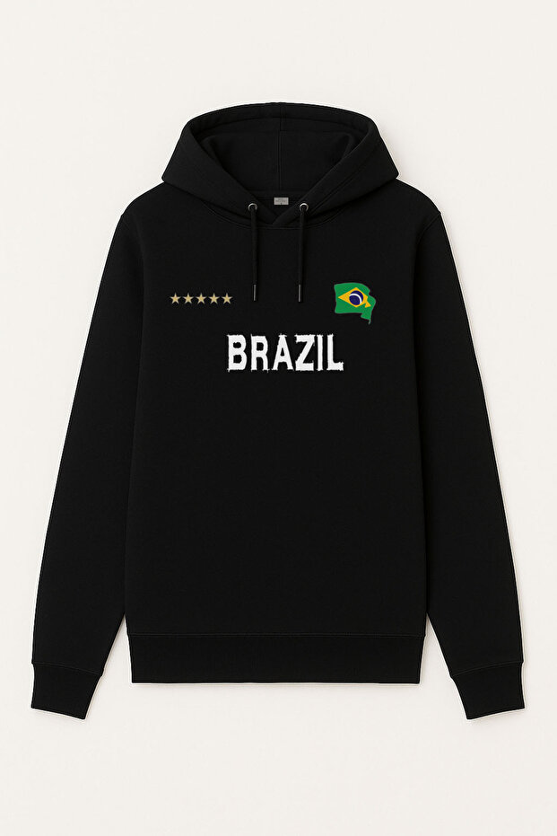 Brazil Brazil Flag Printed Black Hooded Sweatshirt Hoodie