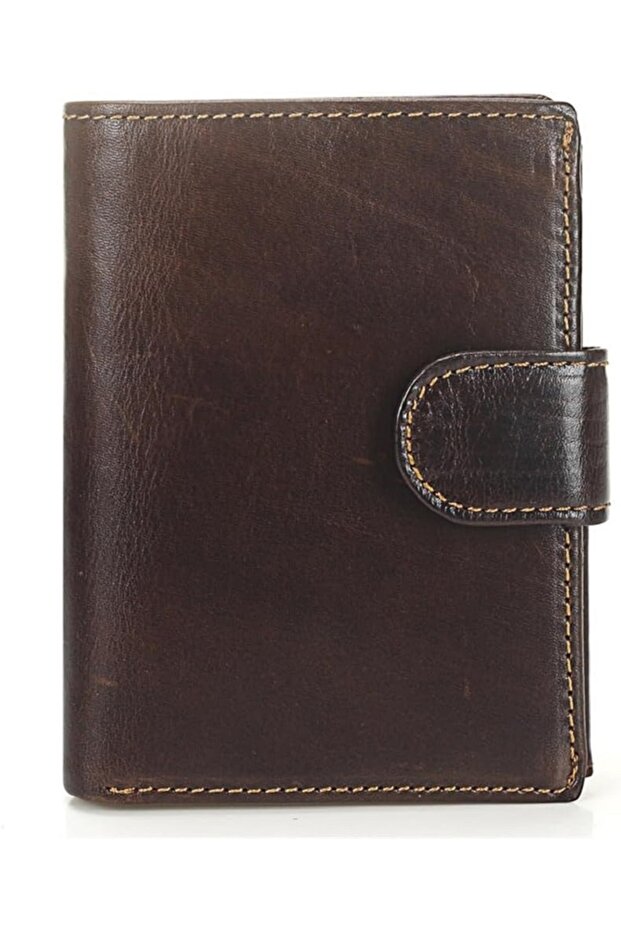 Men's Leather Multi-Compartment Card Holder Brown Wallet with Coin and Id Slots