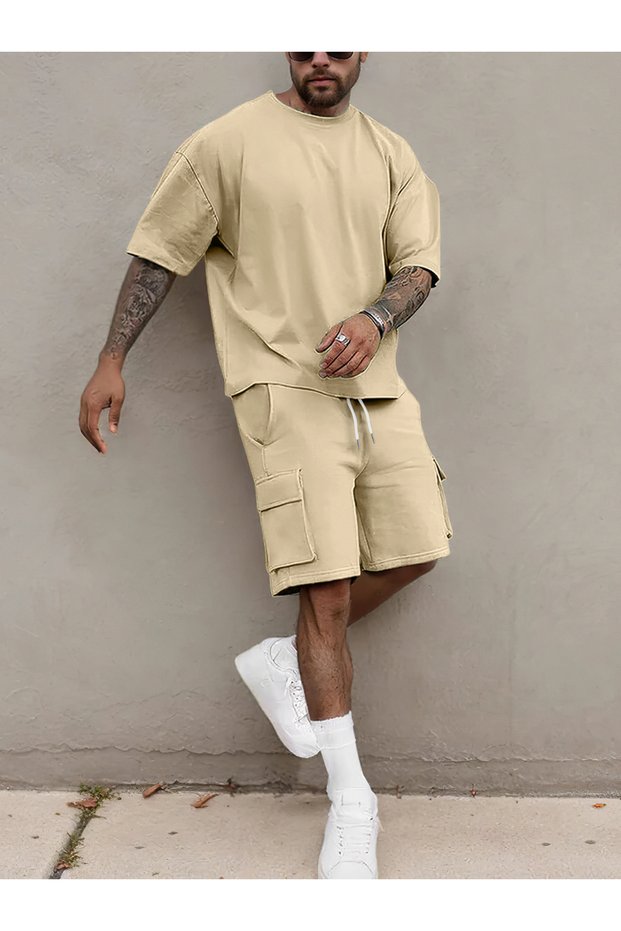 Men Short Sleeve T-Shirt and Pocket Detail Shorts Co-Ords