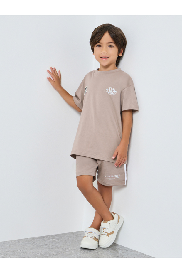 Boys Grey Cotton T-Shirt and Shorts Set