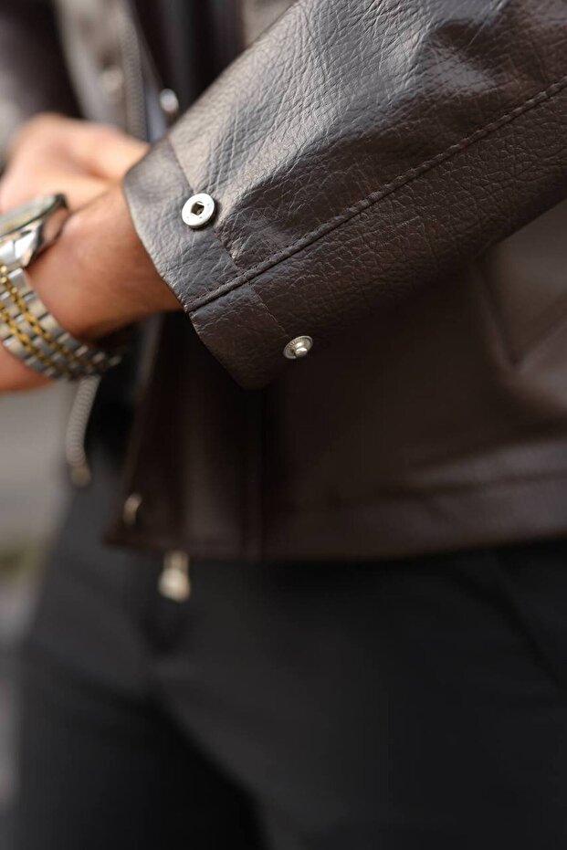 Premium Geniş Spatlı Oversize Carbon Deri Ceket - 2