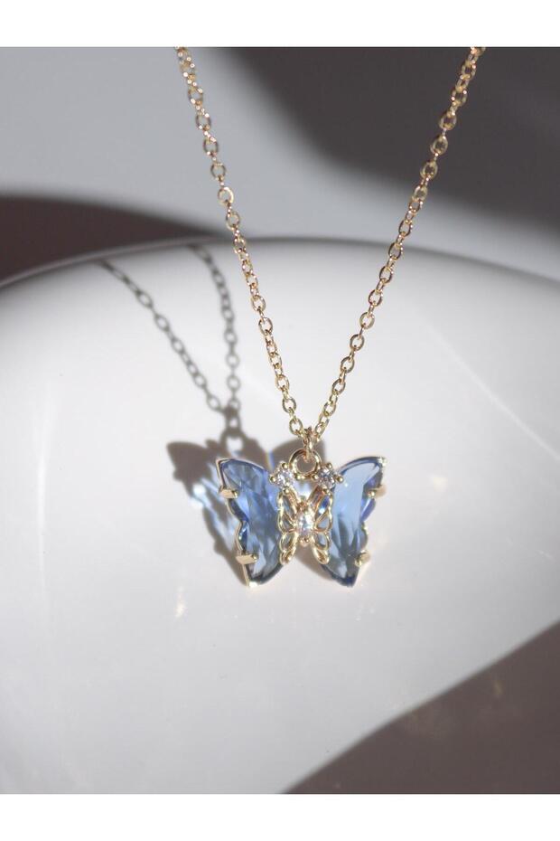 Blue Zircon Stone Butterfly Necklace