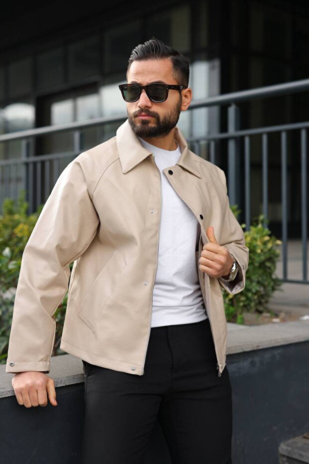 Premium Geniş Spatlı Oversize Carbon Deri Ceket - 4