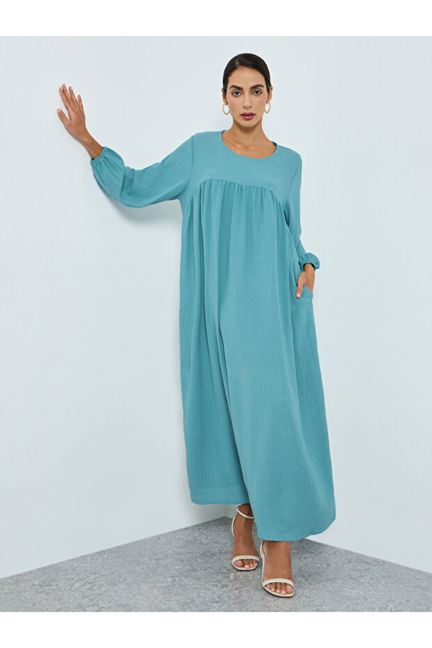 Women Teal Pleated Detail Jalabiya