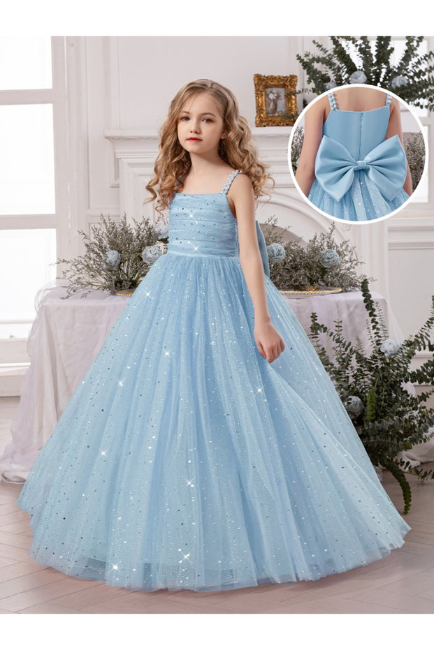 Girls Bow Detail Embellished Maxi Dress