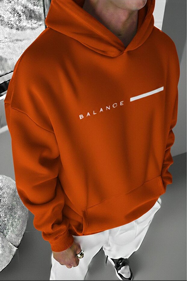 سويت شيرت بقلنسوة للرجال باللون البرتقالي Blance مطبوع