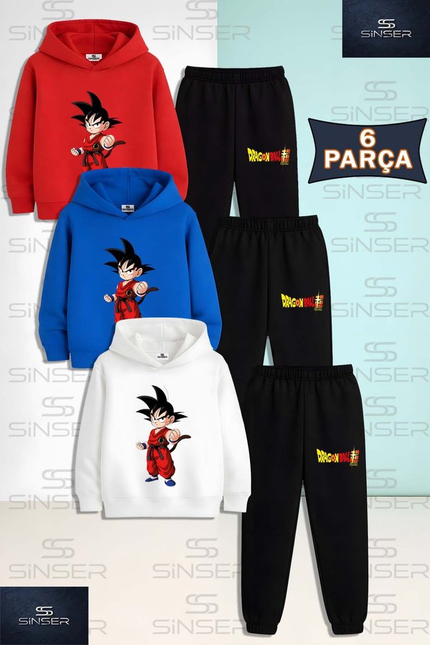 Children's Unisex 3-Piece Hooded Tracksuit Set with the Design of Goku Standing and Squeezing a Fist.