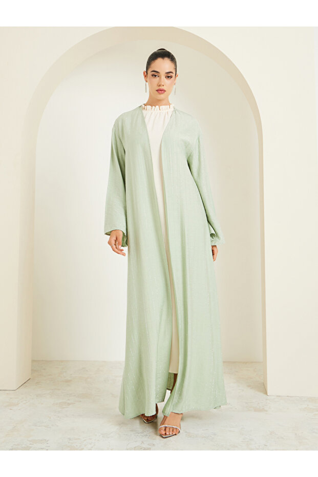 Women Green Embellished Striped Abaya