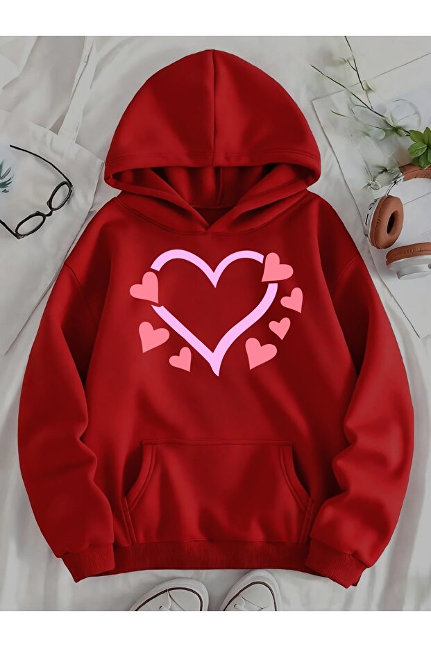 Unisex Love Valentine's Day Printed Hooded Kangaroo Pocket Comfortable Fit Oversized Cut Sweatshirt