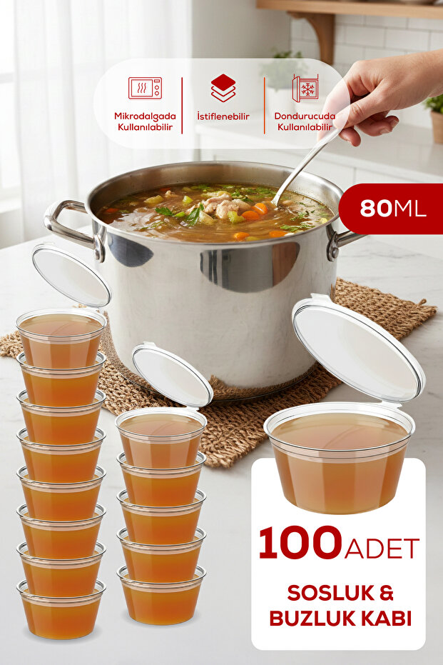 100-Piece Freezer-Safe Storage Containers – 80 ml Containers for Stock, Chicken Broth, Sauce, and Medicine Storage