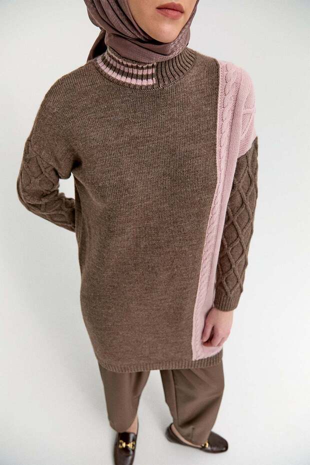 Çift Renkli Oversize Triko Tunik - 5