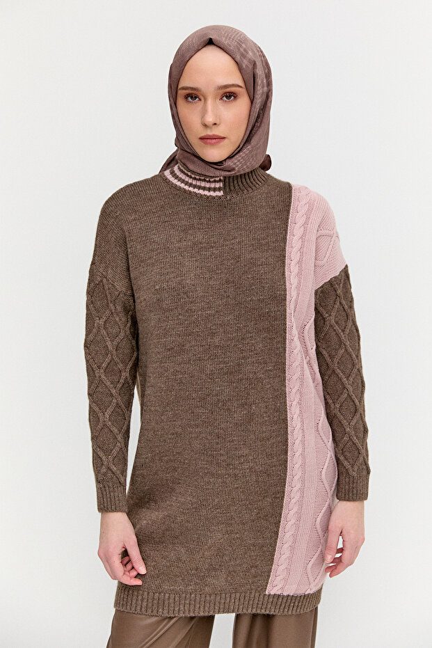Çift Renkli Oversize Triko Tunik - 3