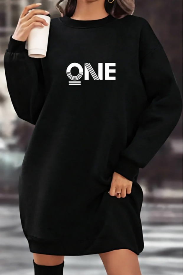Unisex Printed Crew Neck Sweatshirt Dress