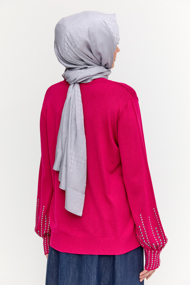 Taş Detaylı Triko Bluz - 6