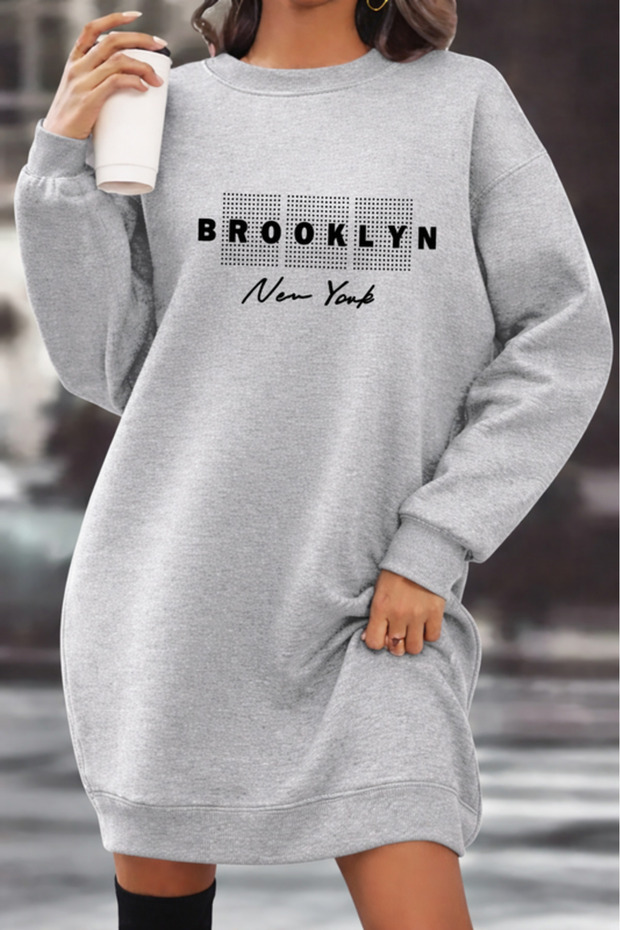 Unisex Printed Crew Neck Sweatshirt Dress