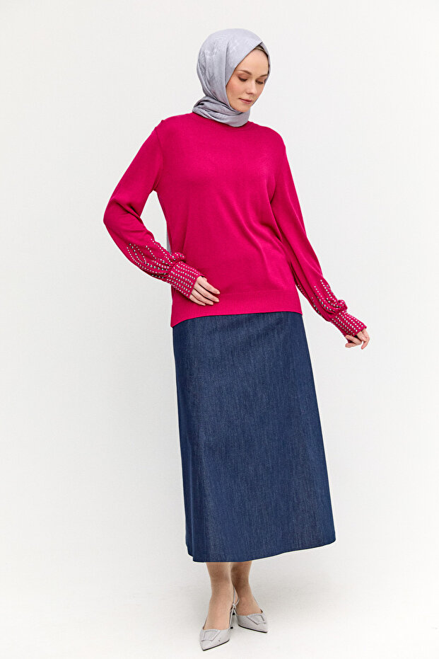 Taş Detaylı Triko Bluz - 1