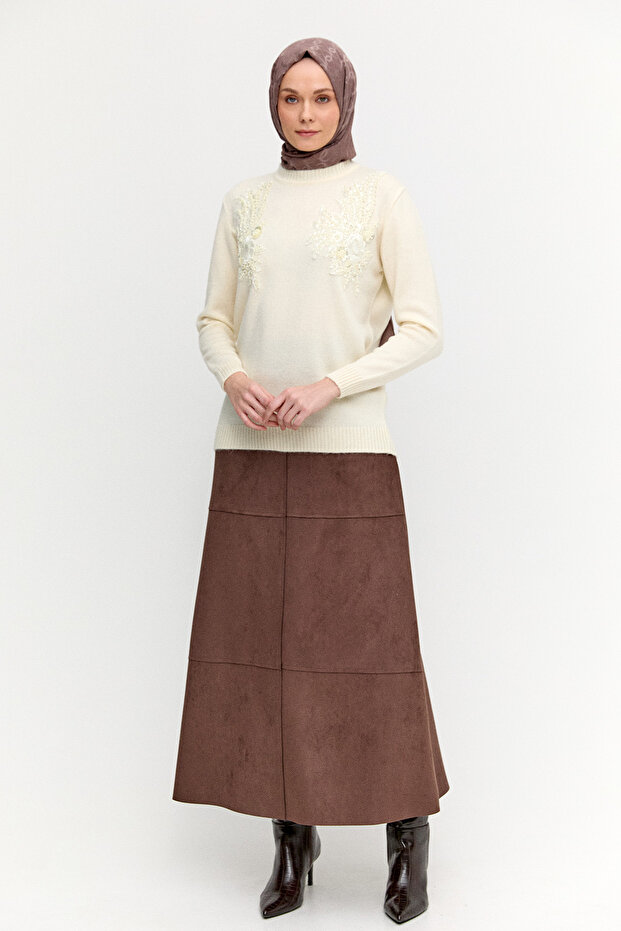 Payet İşlemeli Çiçek Nakışlı Triko Tunik - 2