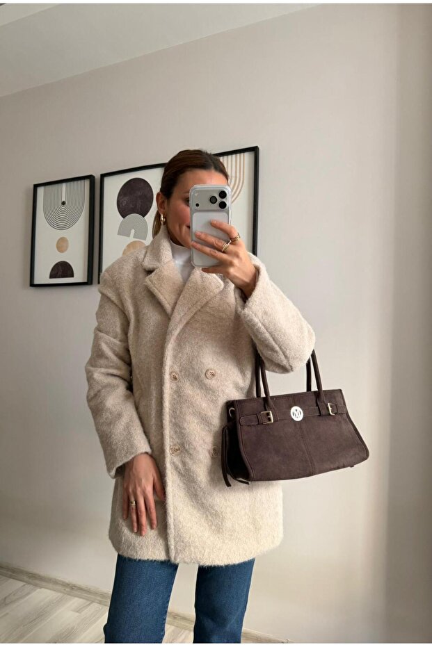 سترة بيج بأربعة أزرار - قصة فضفاضة - قطيفة مجعدة - 4