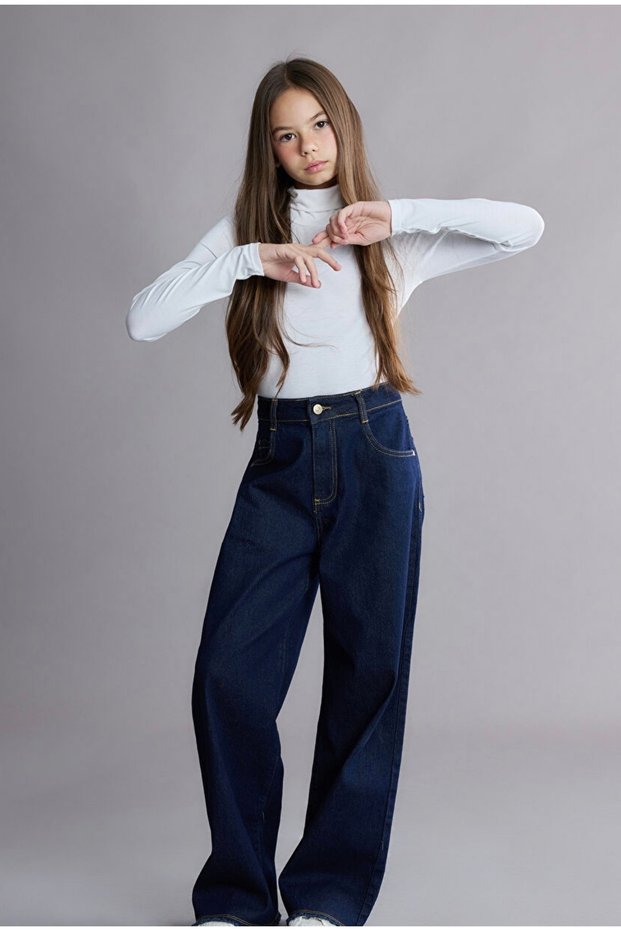 Girl's Dark Blue Jean Wide Leg Jean Pants