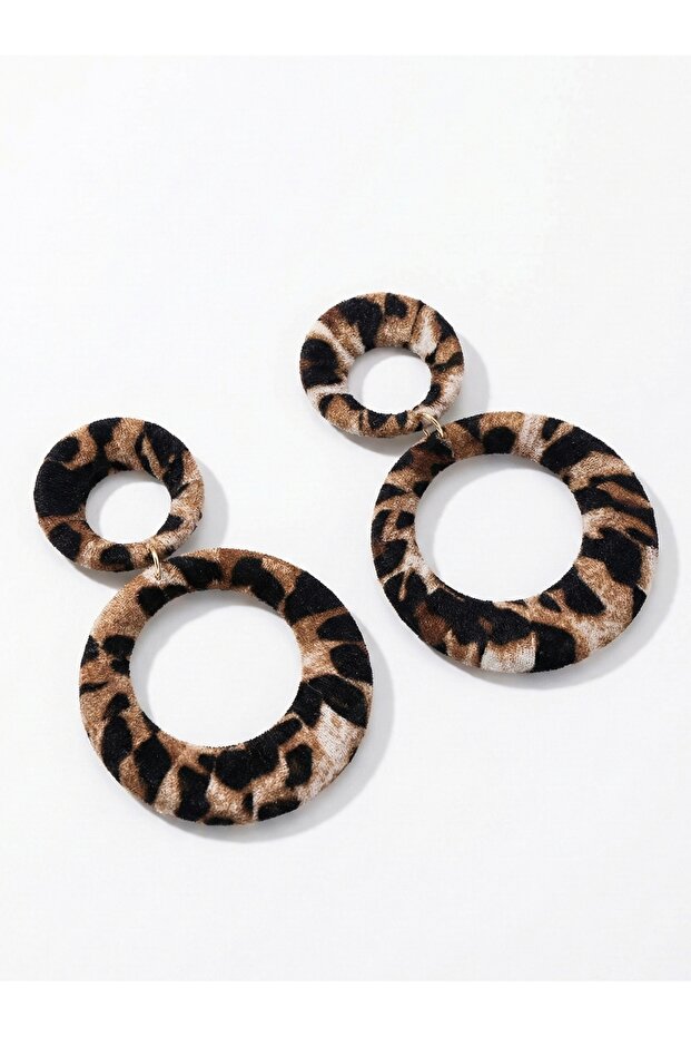 Leopard Patterned Hoop Shape Dangle Women's Earrings I Special Boxed