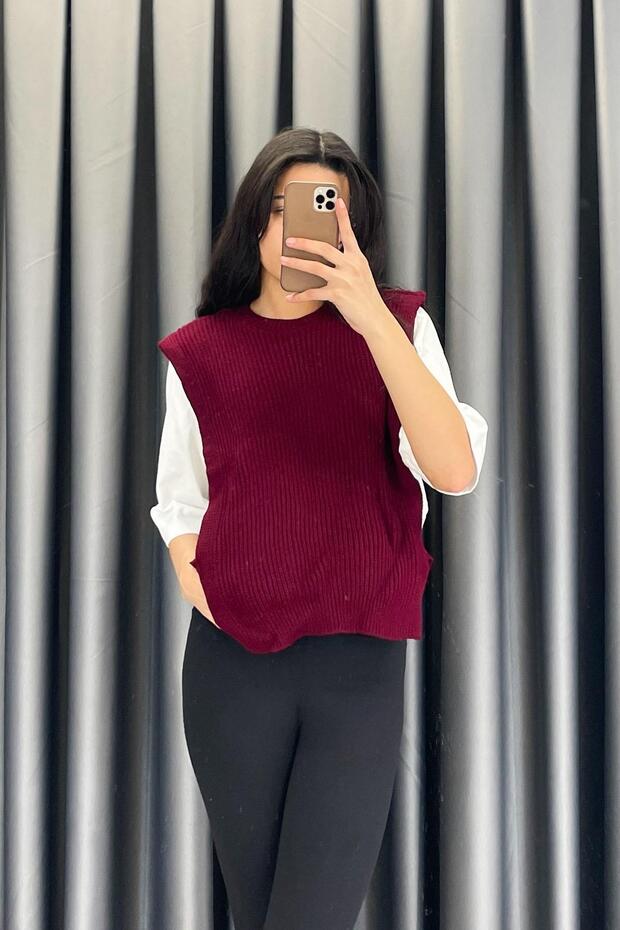 Knitwear Sweater Detailed Double T-Shirt Set - Burgundy Bordo