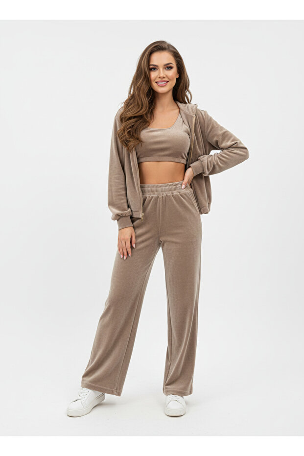 Women's Mink Zippered Hooded Triple Velvet Set Per0097