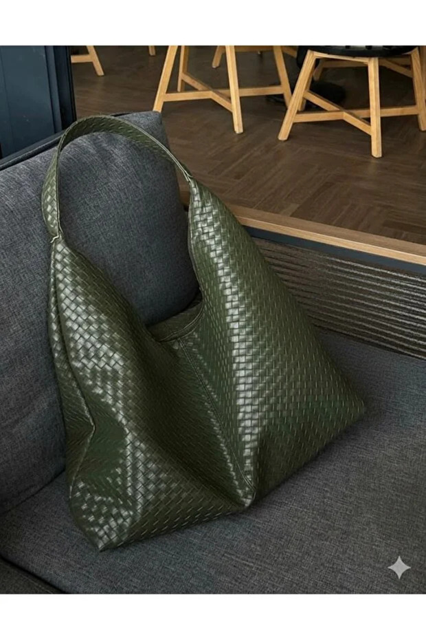 Khaki Knitted Model Handbag and Women's Shoulder Bag New School Botte Pattern